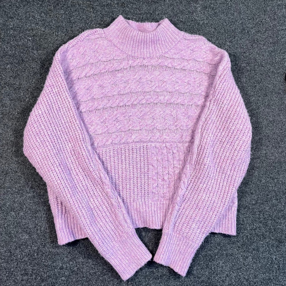 Witty Fox Lavender Purple Cable‎ Knit Mock Neck Sweater Womens Medium Mixed Knit
